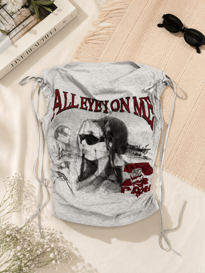 Y2K Graphic Drawstring Ruched Tank Top