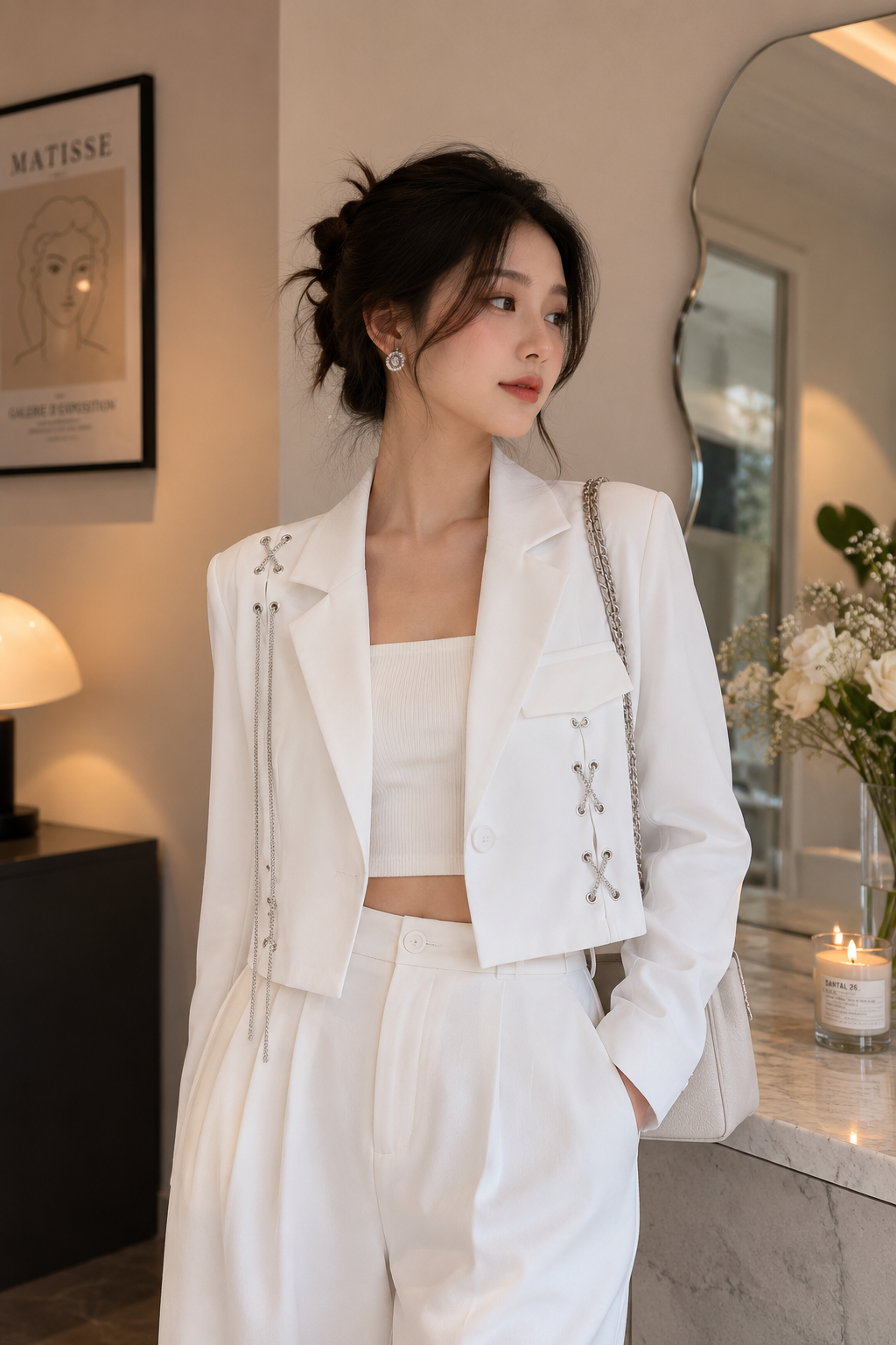 Chain Accent Cropped Blazer