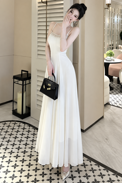 Crystal Beaded Sweetheart Chiffon Maxi Dress