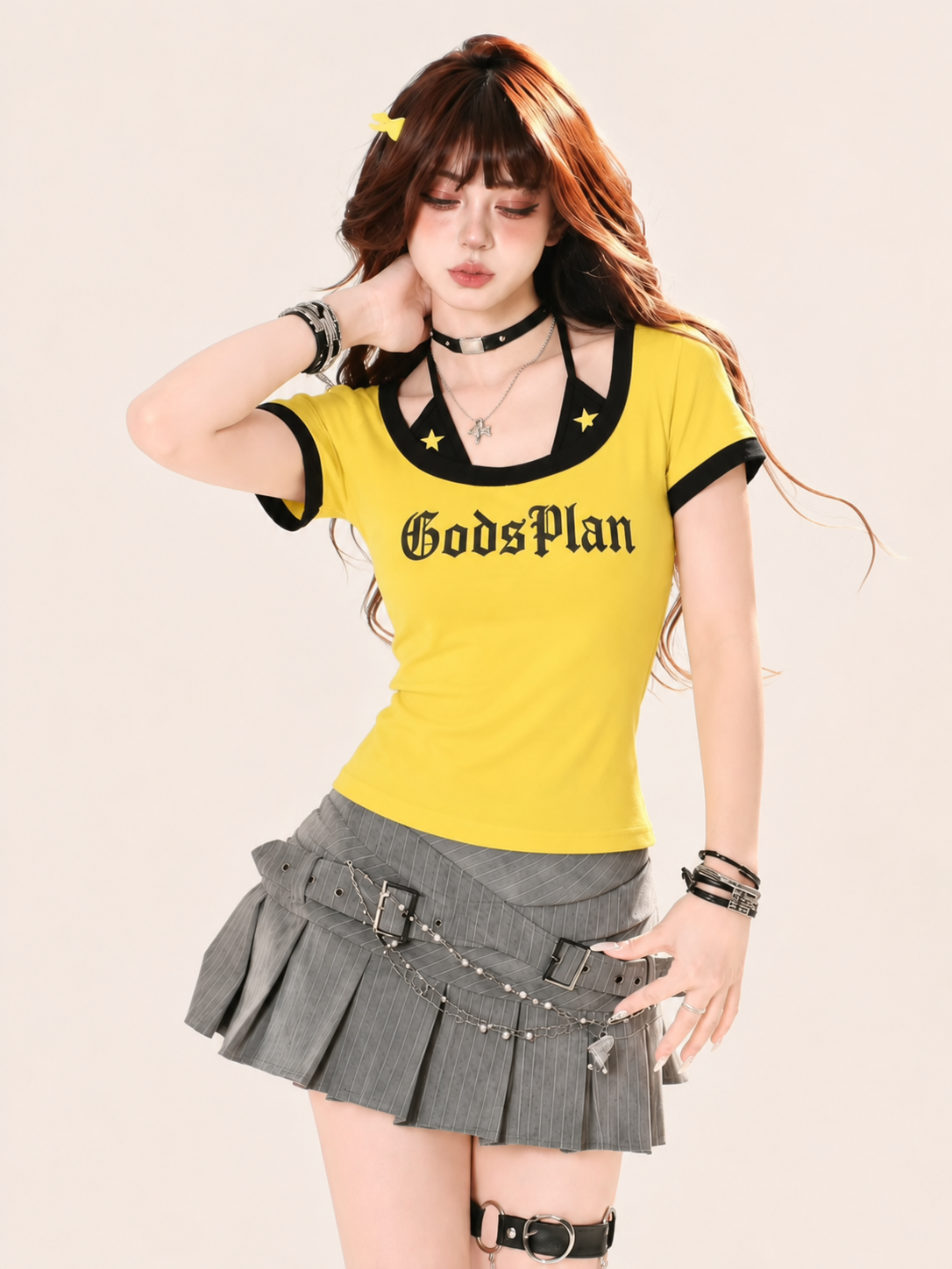 "GodsPlan" Star Halter-Layered Gothic Ringer Baby Tee