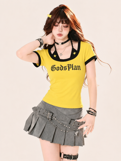 "GodsPlan" Star Halter-Layered Gothic Ringer Baby Tee
