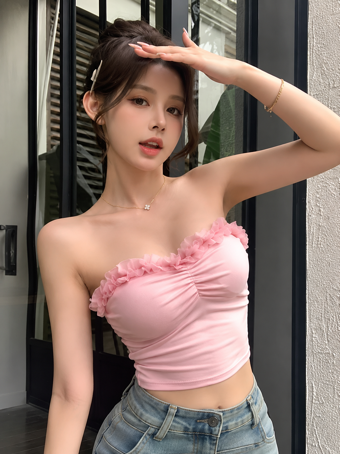Ruffled Tulle Sweetheart Tube Top