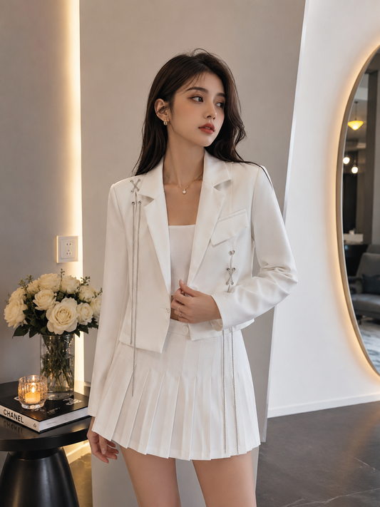 Chain Accent Cropped Blazer