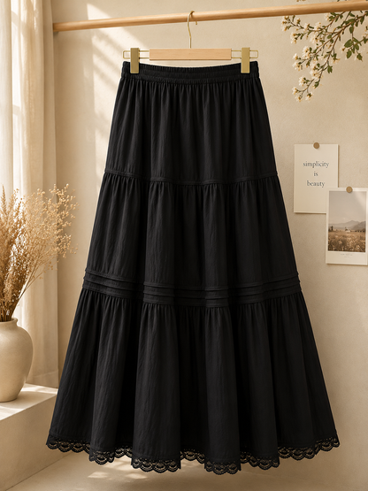 Lace-Trim Tiered Maxi Skirt