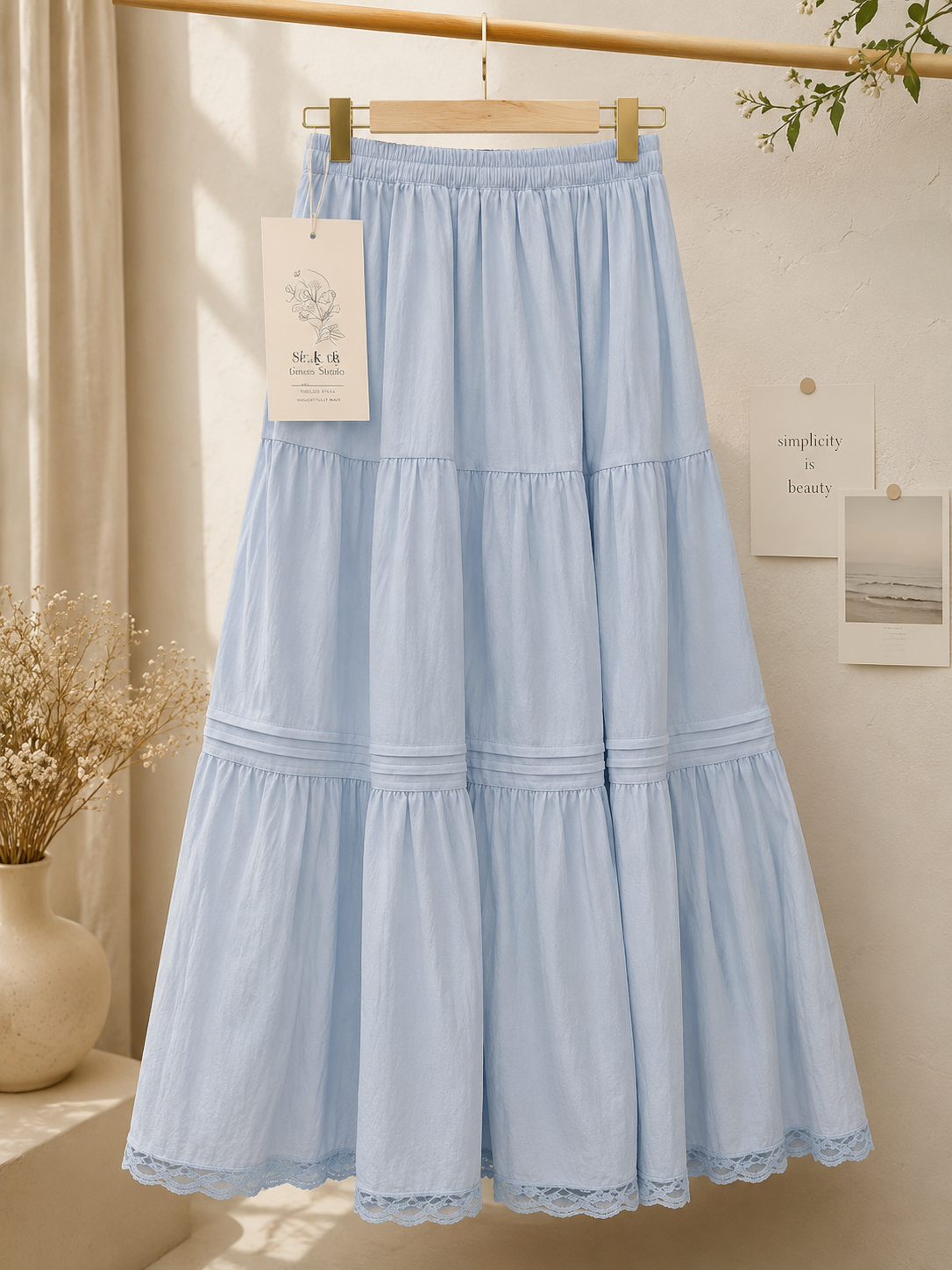 Lace-Trim Tiered Maxi Skirt
