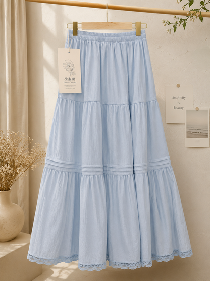 Lace-Trim Tiered Maxi Skirt