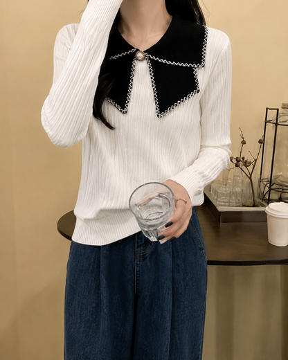 Sailor Collar Ribbed Knit Top