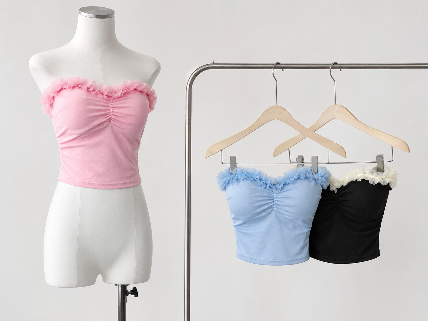 Ruffled Tulle Sweetheart Tube Top