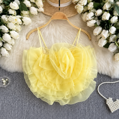 3D Giant Organza Rosette Camisole Top