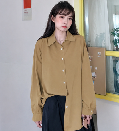 Oversized Drop-Shoulder Button-Down Shirt