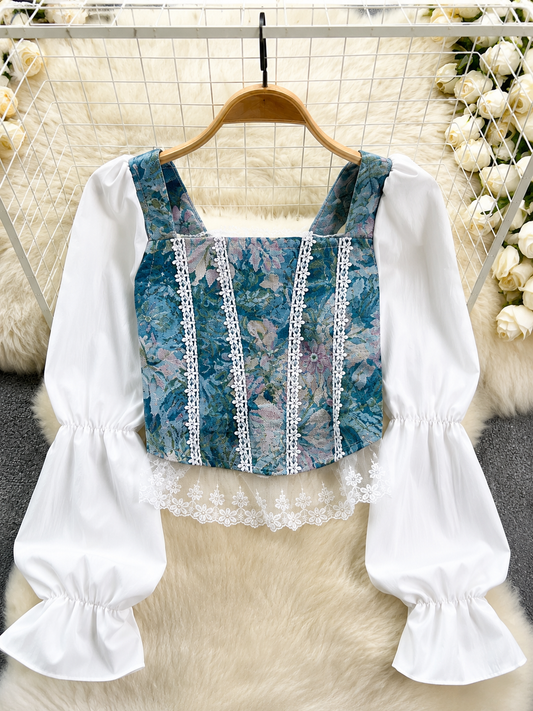 Vintage Floral Jacquard Lace-Trim Corset