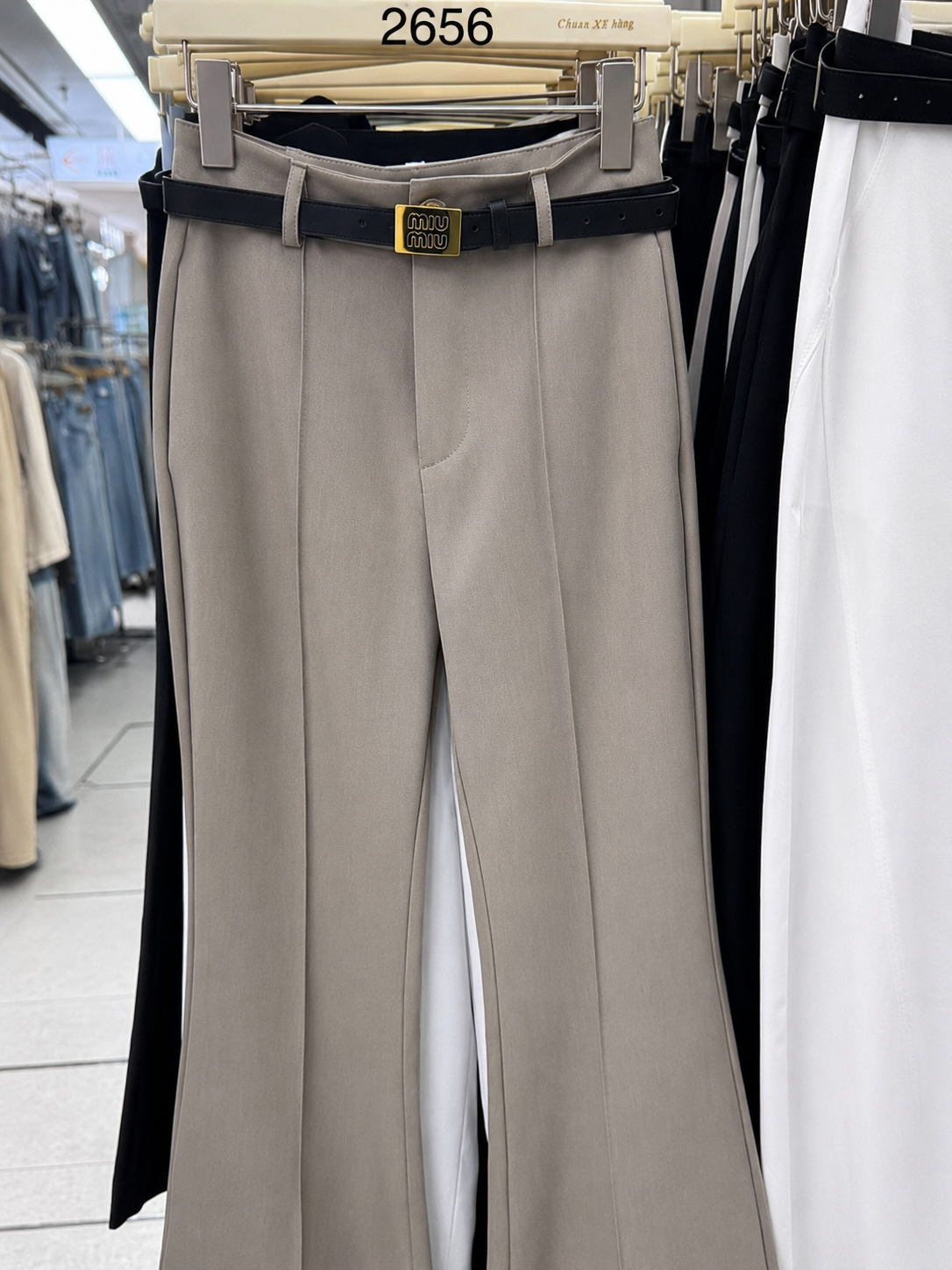 High-Waisted Pintuck Flare Trousers with Belt