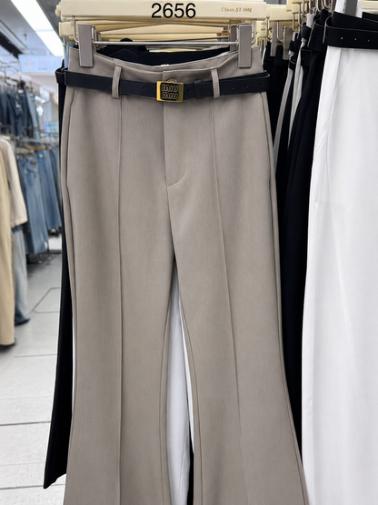 High-Waisted Pintuck Flare Trousers with Belt