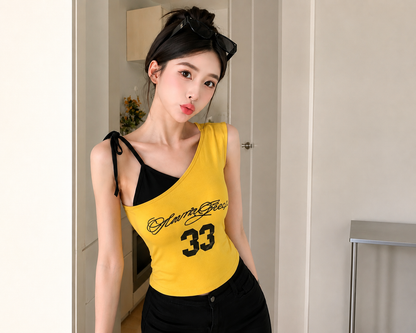 Asymmetrical Graphic Padded Tank Top