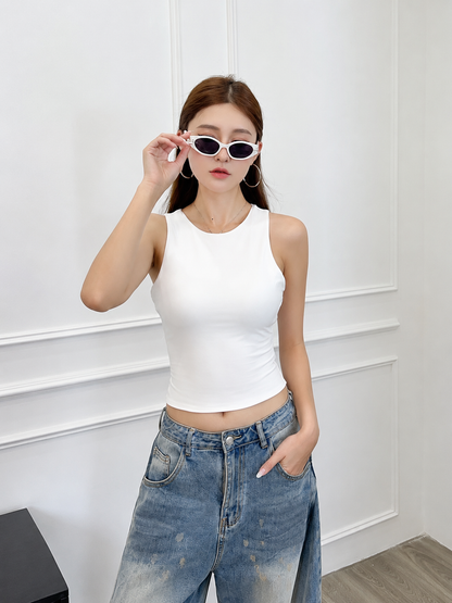 Fitted Soft High-Neck Tank Top