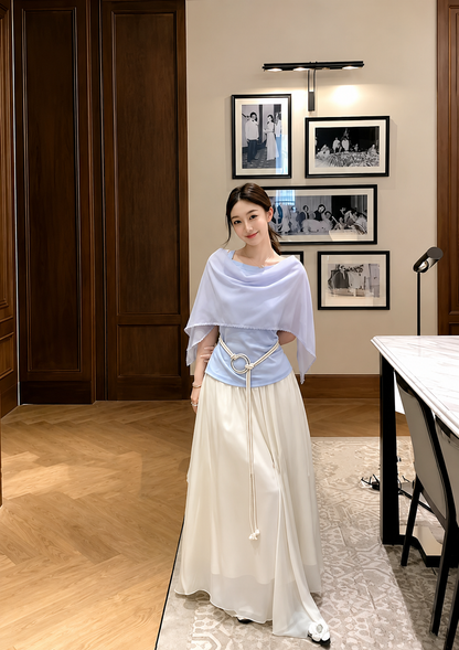 Net Cape Overlay Belted Co-Ord Set