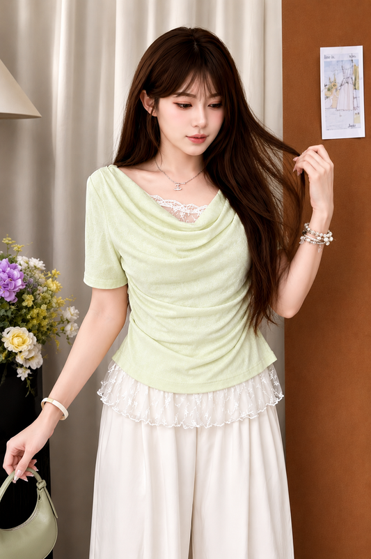 Cowl Neck Lace Illusion Top