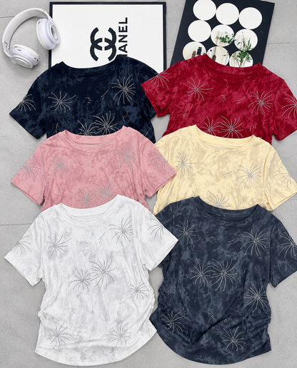 Studded Rhinestone Firework Tie-Dye Acid Wash Tee