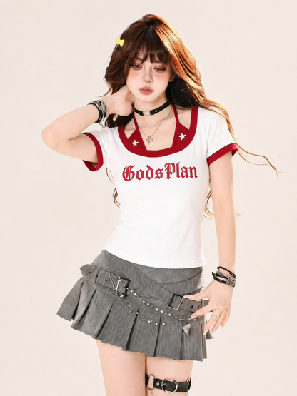 "GodsPlan" Star Halter-Layered Gothic Ringer Baby Tee