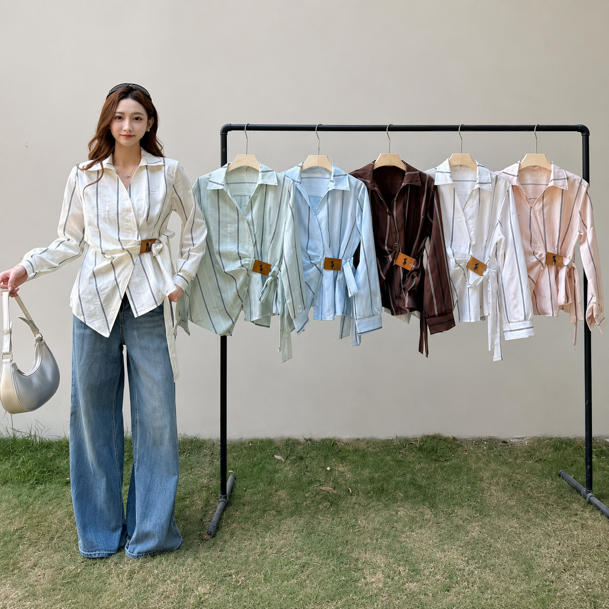 Striped Side-Tie Asymmetric Cotton Shirt