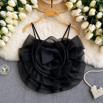 3D Giant Organza Rosette Camisole Top