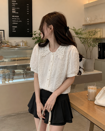 Statement Collar Floral Lace Shirt