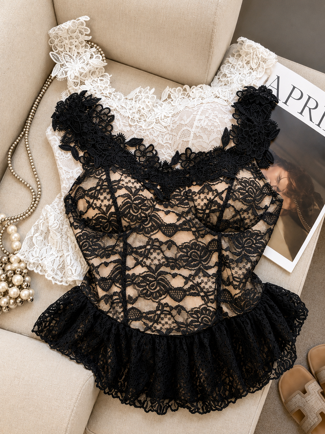 Guipure Lace Peplum Padded Top