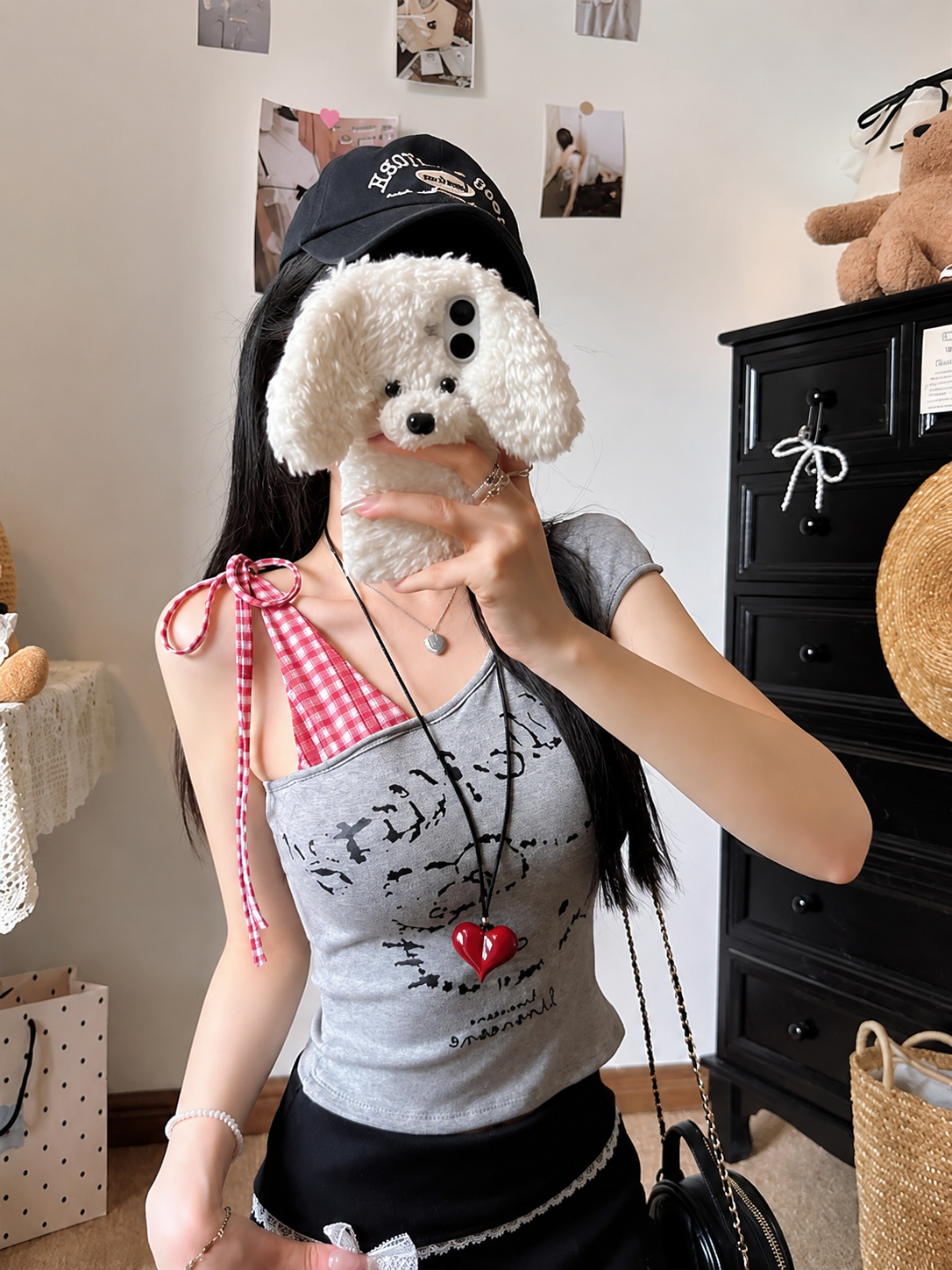 Y2K Layered Asymmetric Cartoon Graphic Padded Tee