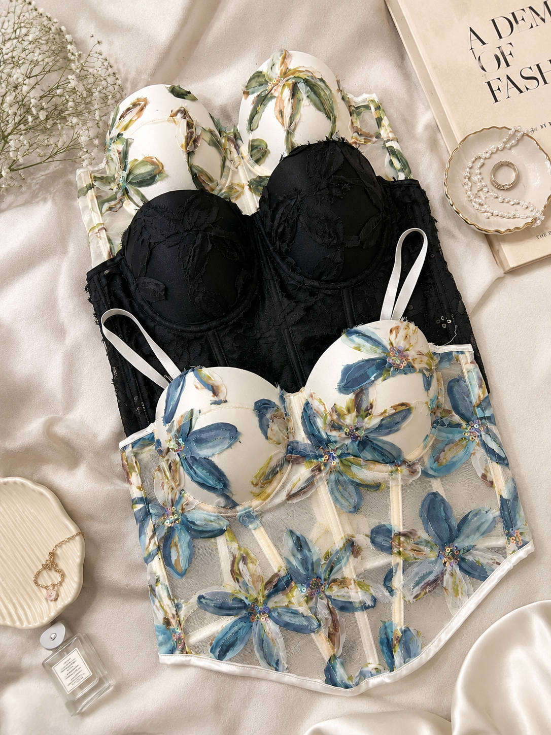 Floral Sequin Embroidered Sheer Corset Top