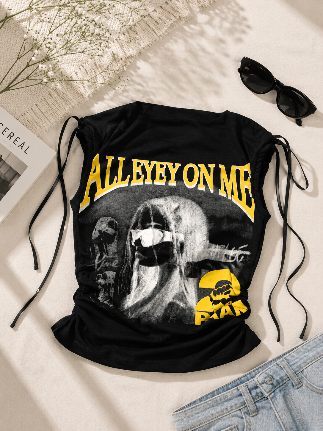 Y2K Graphic Drawstring Ruched Tank Top