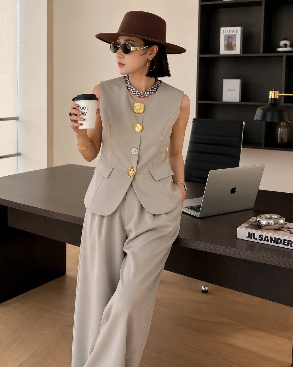 Statement Button Tailored Waistcoat and Trousers Set
