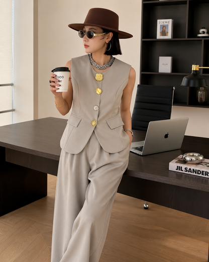 Statement Button Tailored Waistcoat and Trousers Set