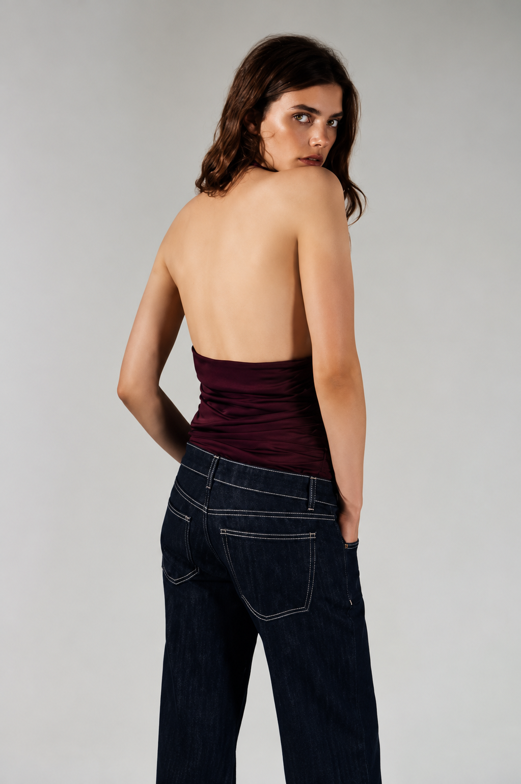 Metal Ring Halter Neck Gathered Top