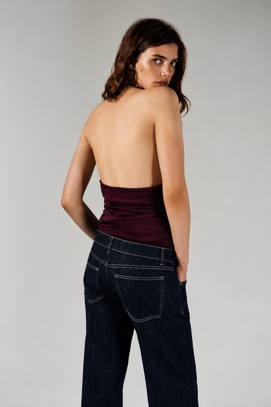 Metal Ring Halter Neck Gathered Top