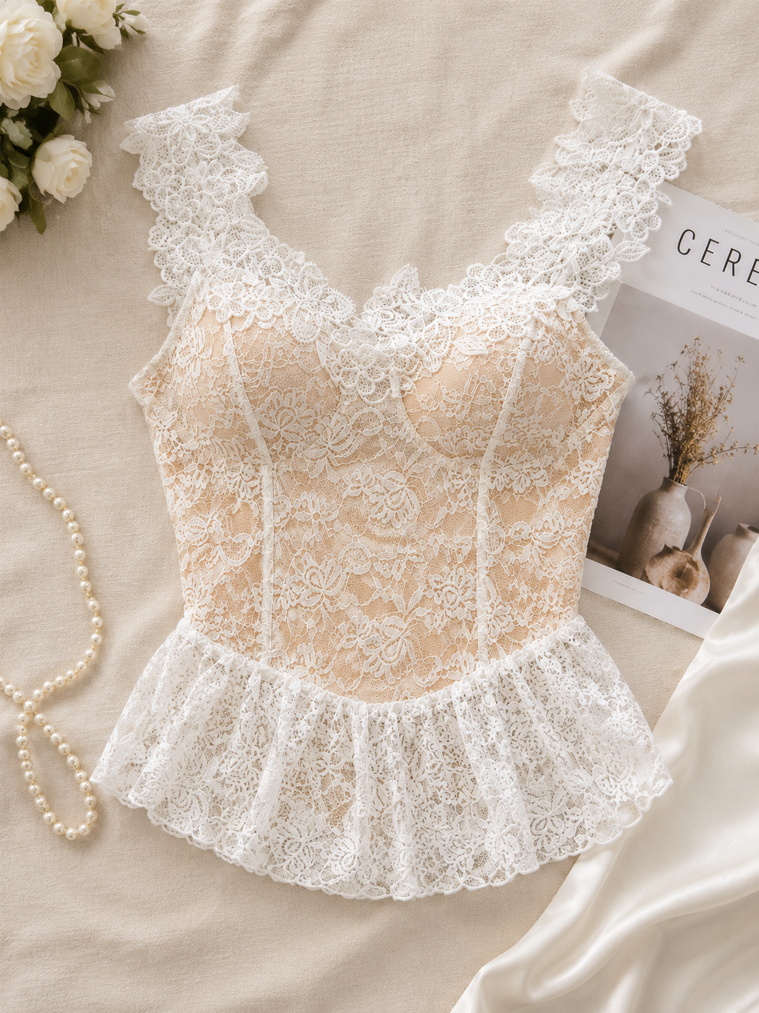 Guipure Lace Peplum Padded Top