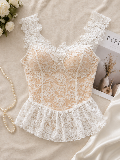 Guipure Lace Peplum Padded Top