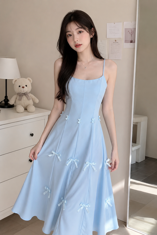 Ribbon Bow Accent Paneled A-Line Cami Dress