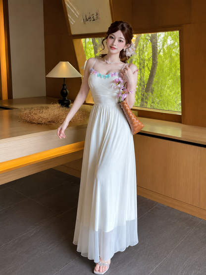 Butterfly Trim Layered Net Maxi Dress