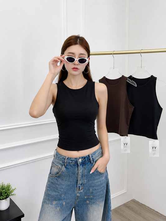 Fitted Soft High-Neck Tank Top