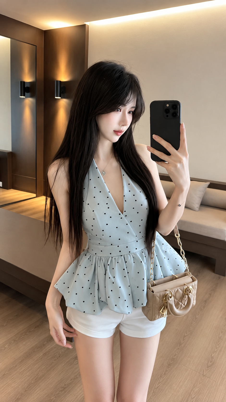 Polka Dot Halter Peplum Top