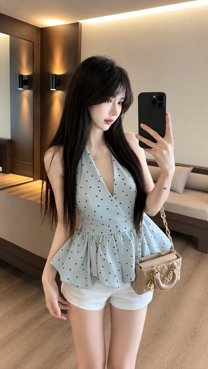 Polka Dot Halter Peplum Top