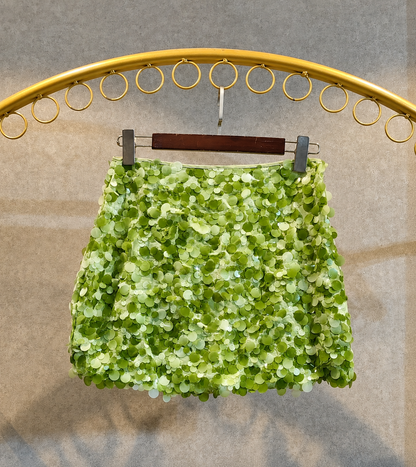 High-Waist Shell Sequin Mini Skirt