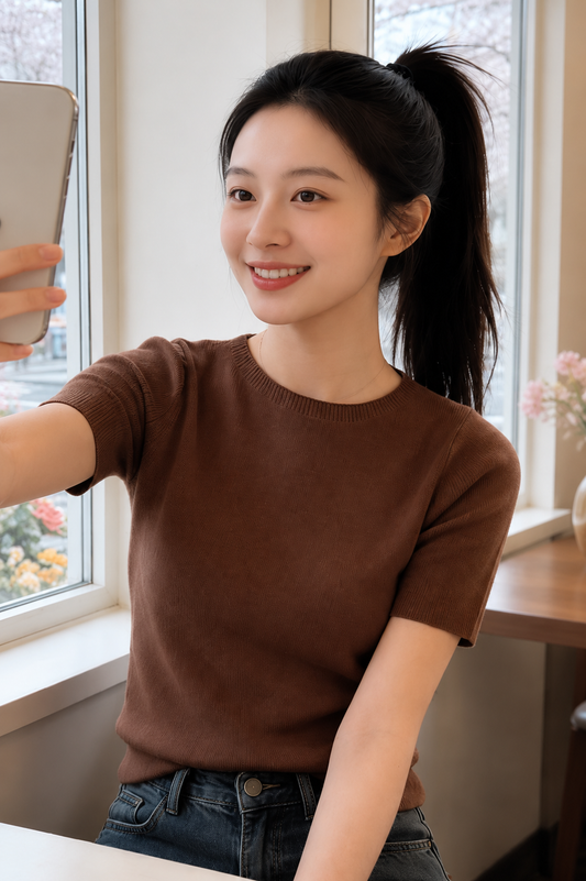 Short-Sleeve Rib-Knit Crewneck Sweater Tee