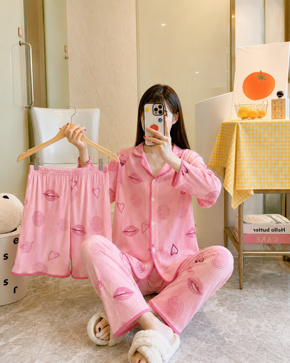 3-Piece All-Season Printed Lounge & Pajama Set