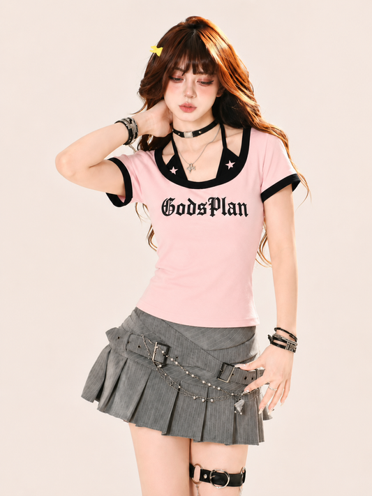 "GodsPlan" Star Halter-Layered Gothic Ringer Baby Tee