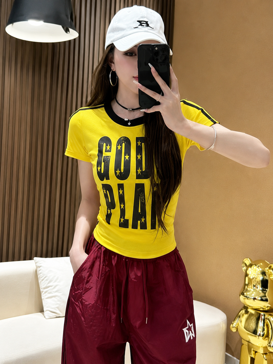 "GODS PLAN" Star-Graphic Ringer Baby Tee