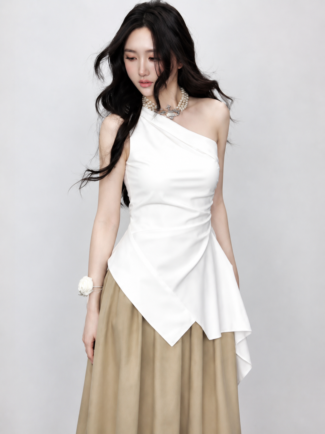 Asymmetric One-Shoulder Ruched Peplum Top