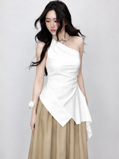 Asymmetric One-Shoulder Ruched Peplum Top