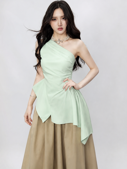 Asymmetric One-Shoulder Ruched Peplum Top