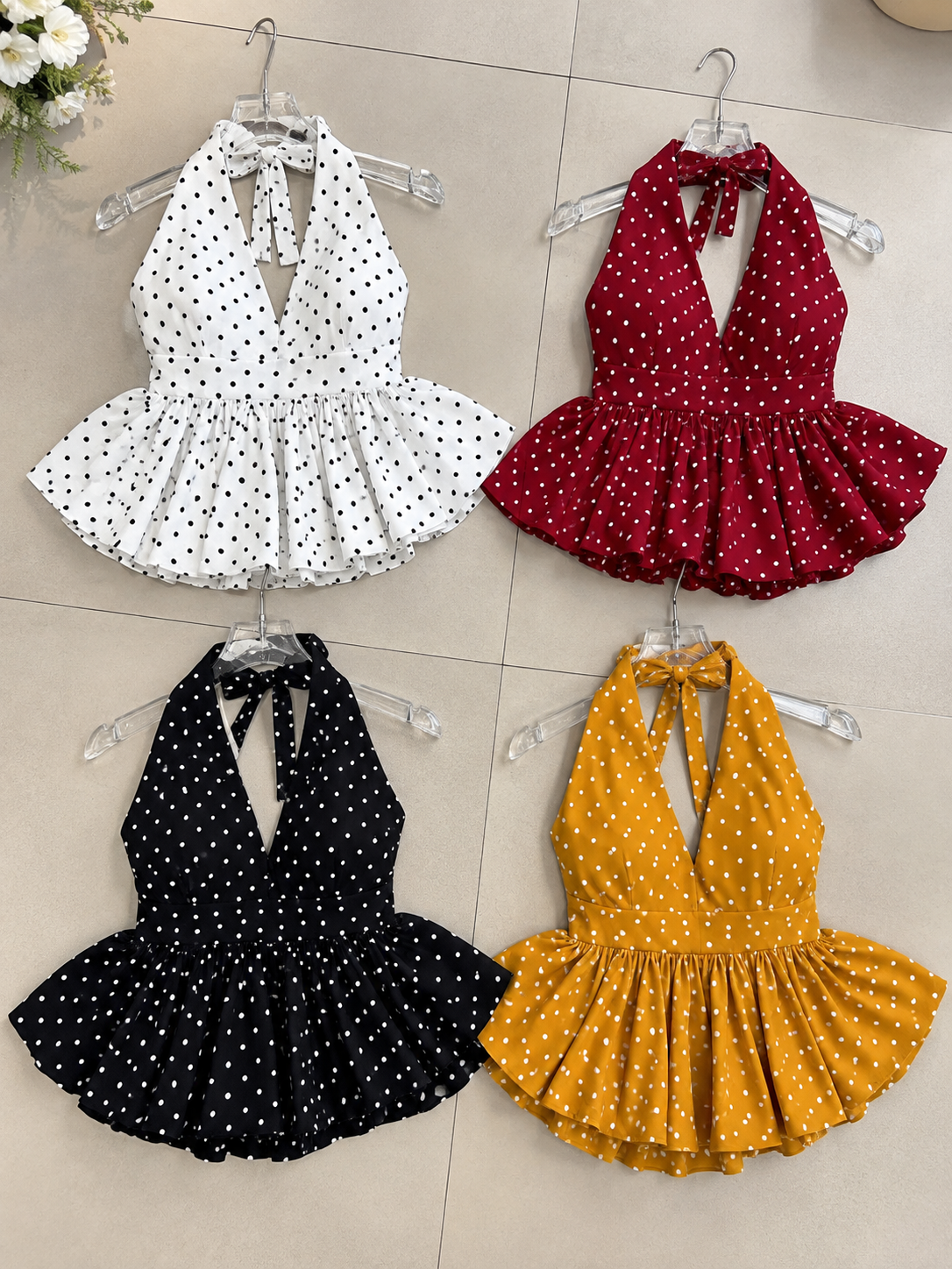 Polka Dot Halter Peplum Top